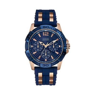 Mens blue textured silicone strap watch w0366g4